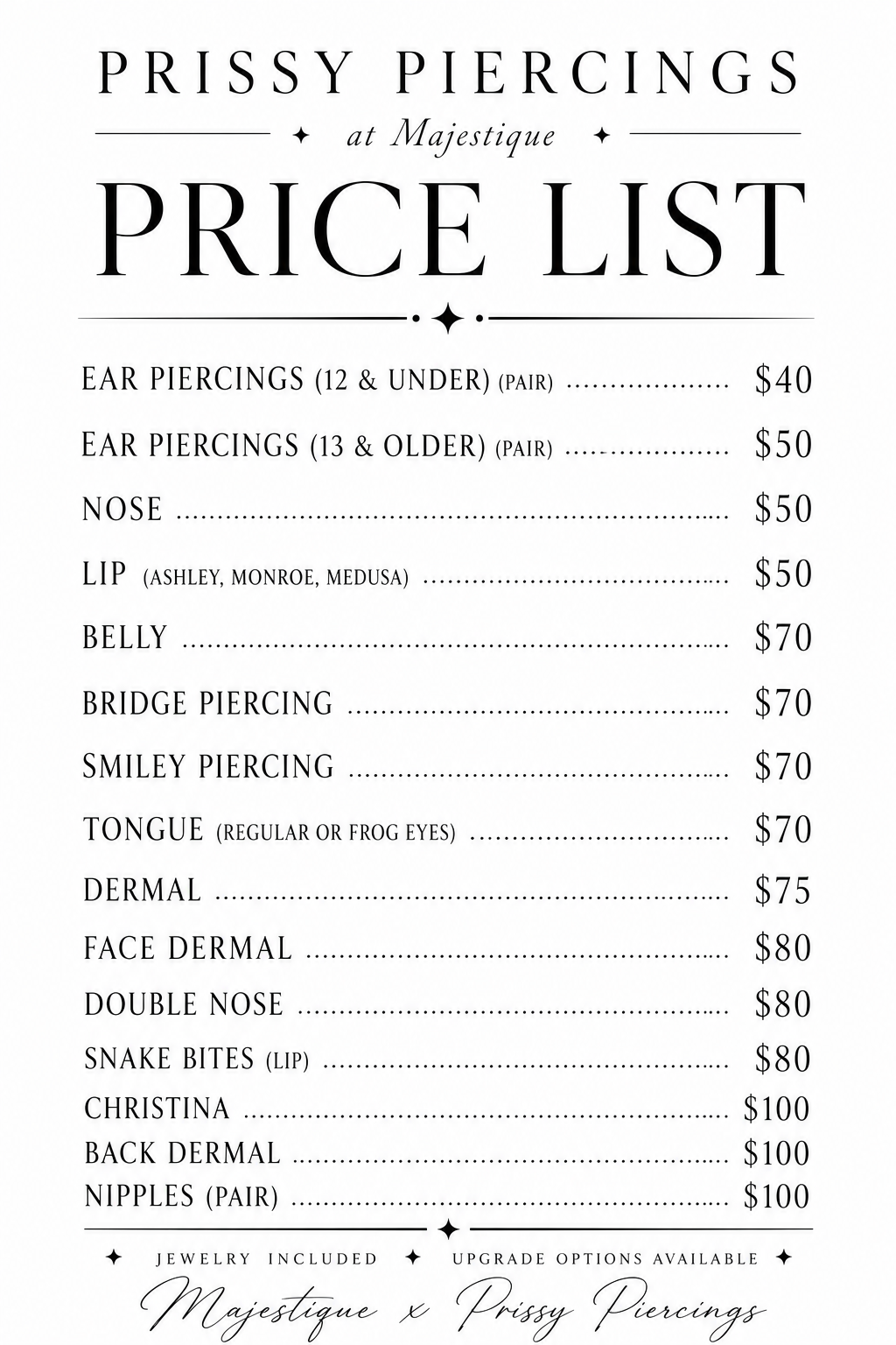 Ear, Nose, Lip Piercing Deposit