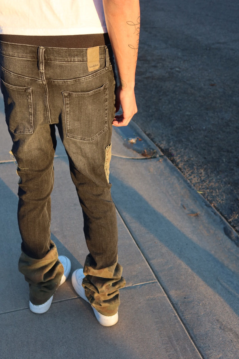Brown Stacked Jeans Mens